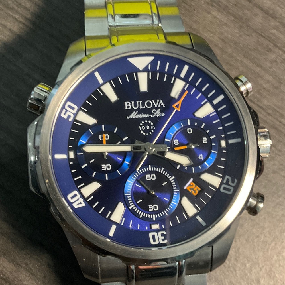 Bulova Marine Star Silver and Blue Chronograph